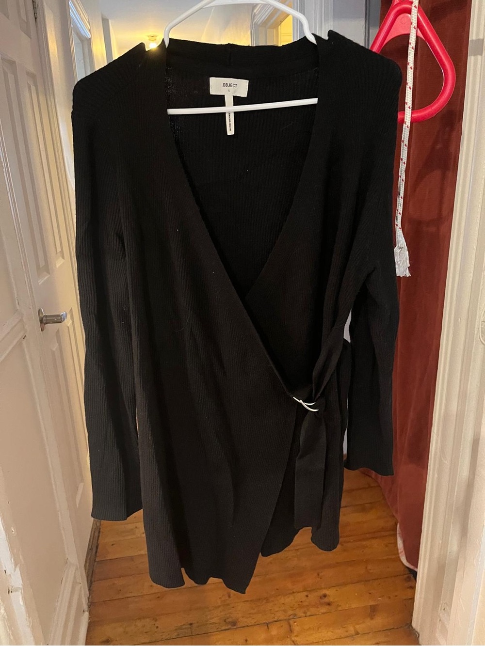 Black Ribbed Wrap Cardigan